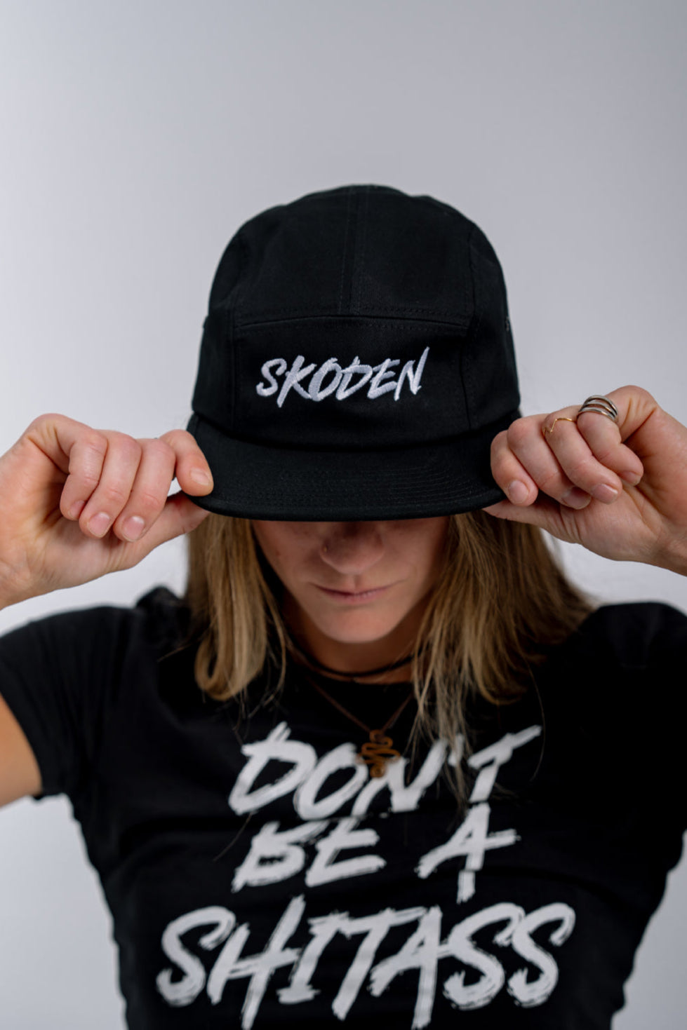 SKODEN Five Panel Cap - White on Black