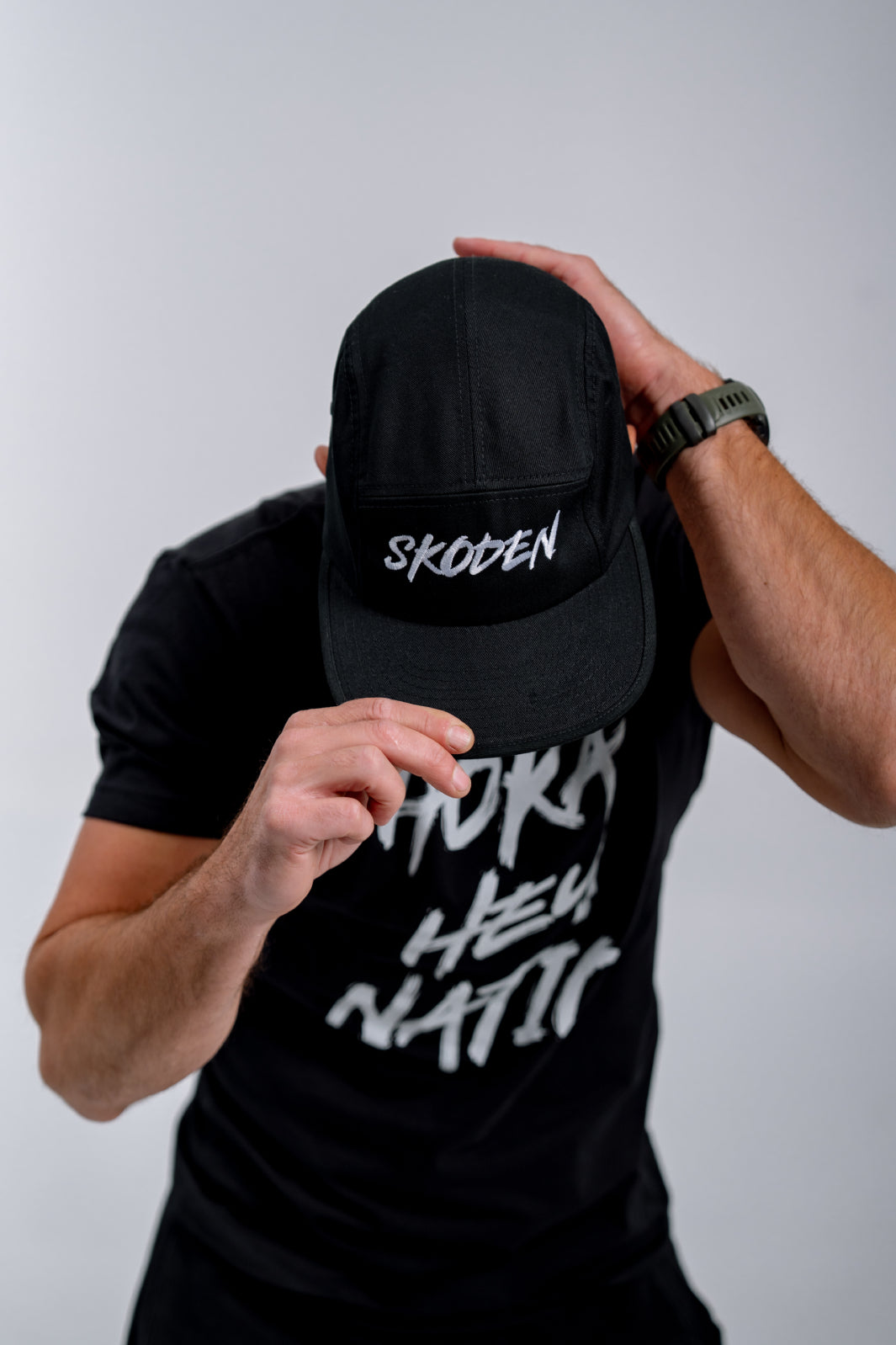 SKODEN Five Panel Cap - White on Black